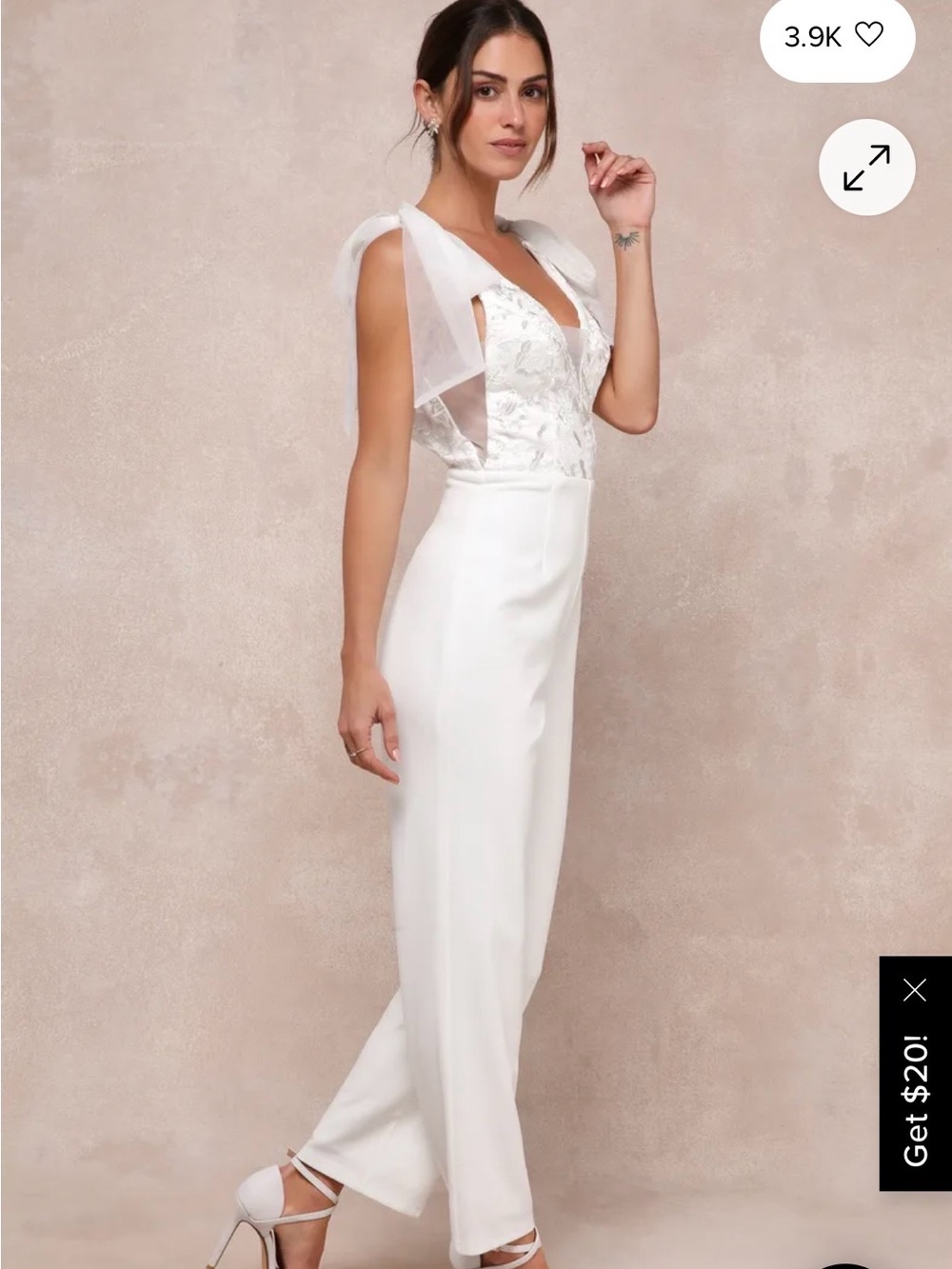 Lulus Dignified Beauty White Mesh Embroidered Tie-Shoulder Jumpsuit